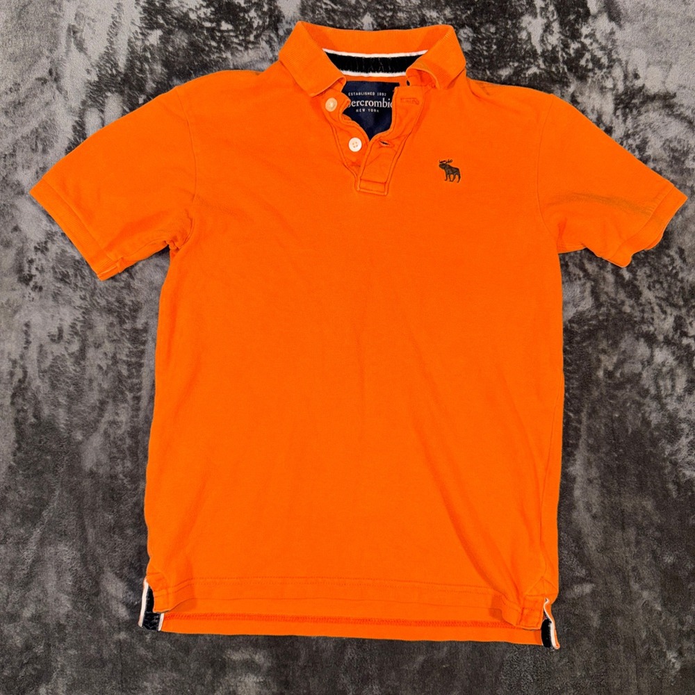 Abercrombie Kids Youth Boys Orange Short Sleeve Moose Logo Polo Shirt Size M